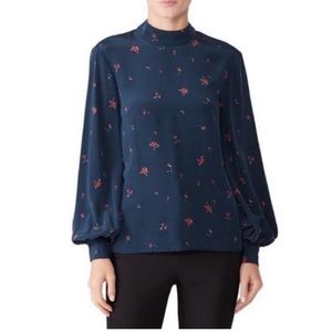Keepsake the Label floral mock neck silk blouse long sleeve navy pink
